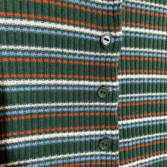 Sky and Sparrow Shirt Ribbed Knit Button Front Short Sleeve Striped Green M - Picture 3 of 5